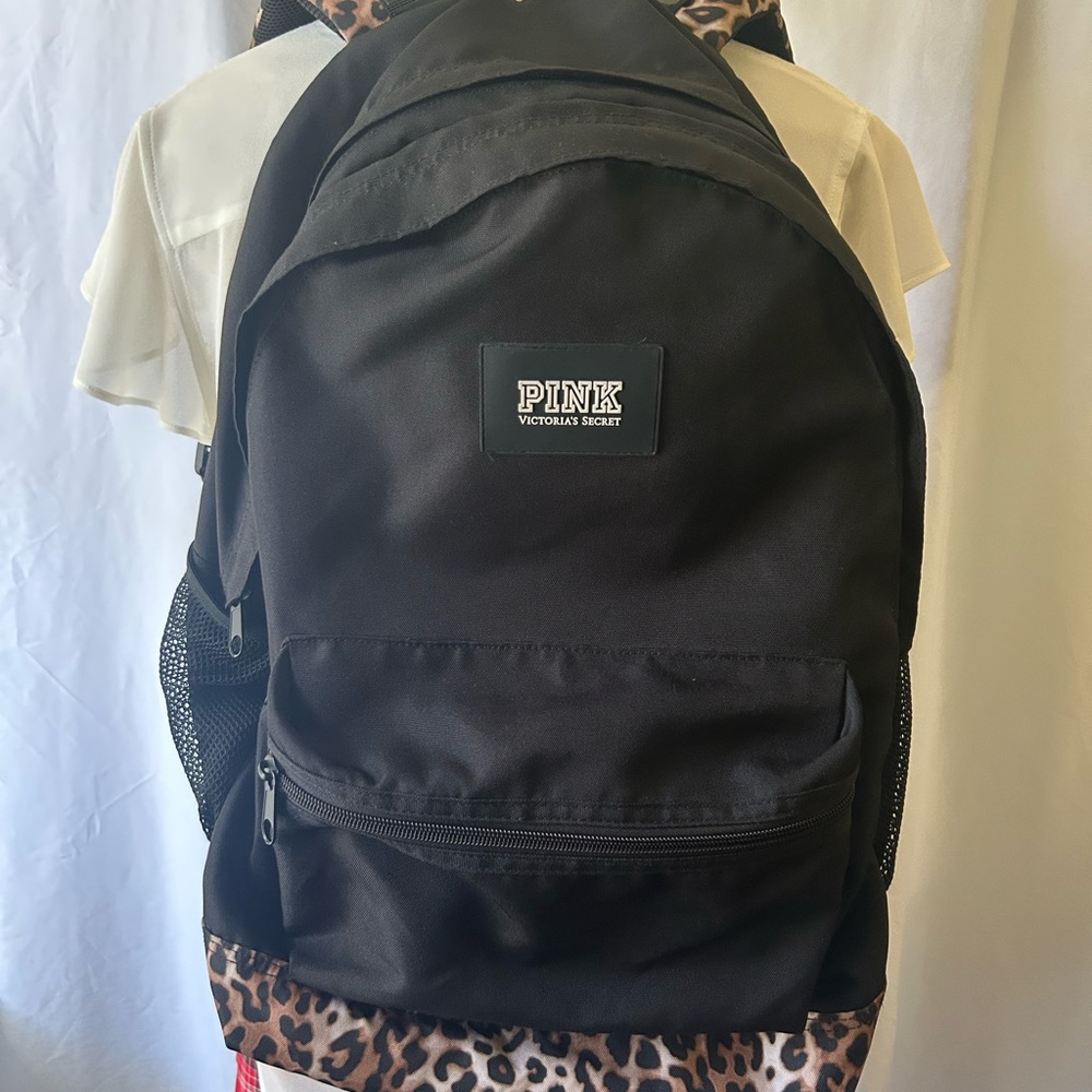 PINK Victoria's Secret Black Backpack with Leopard Accent